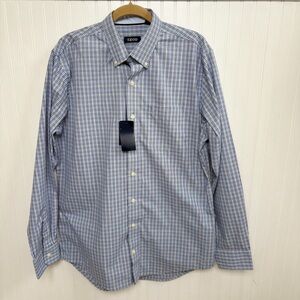 Izod Blue Plaid Long Sleeve Button Down Performance Comfort Shirt Large Tall NEW